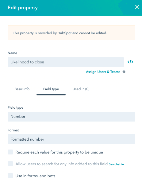 Hubspot Likelihood to close property