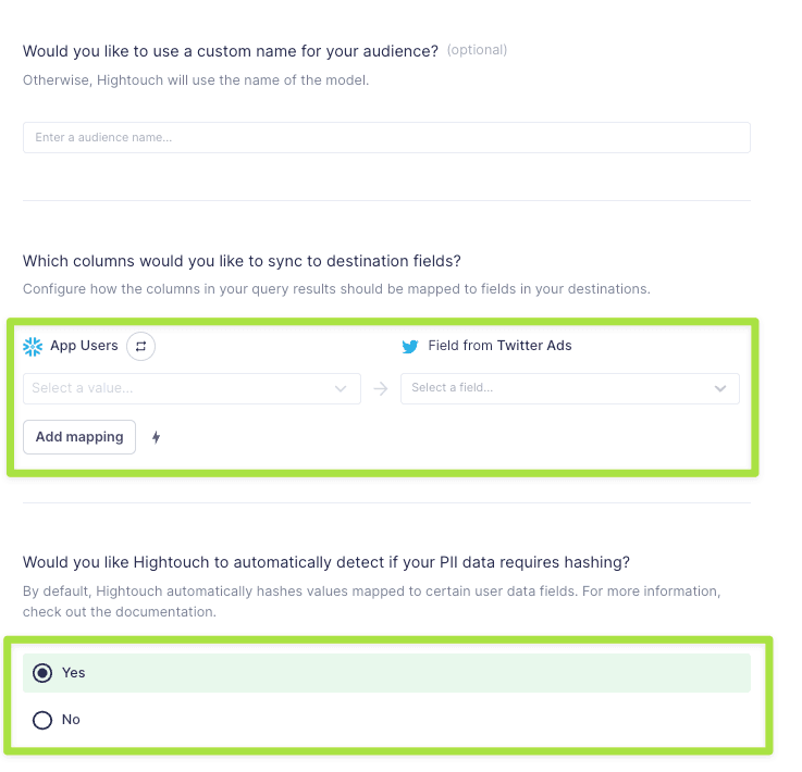 Map data from data source to Twitter Ads destination