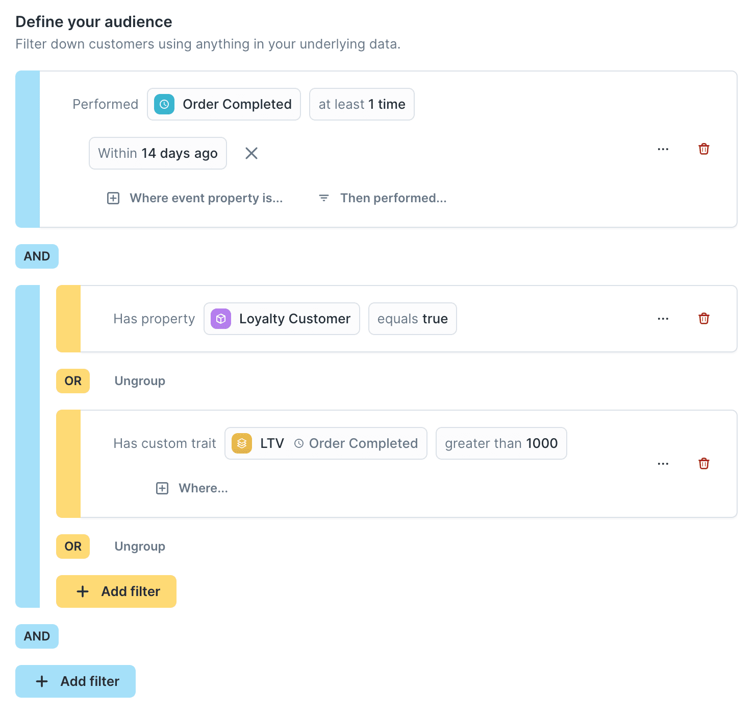 Audience builder in a customer data platform