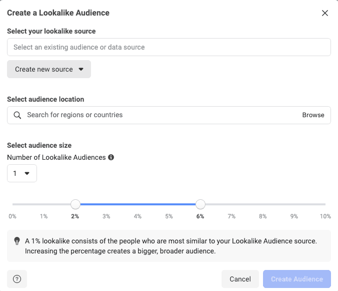 Facebook lookalike audience sizing