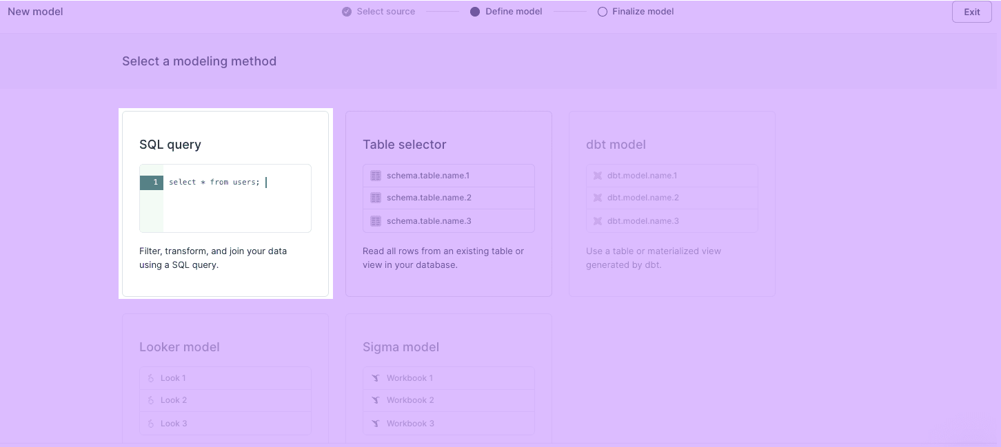 Select the SQL model