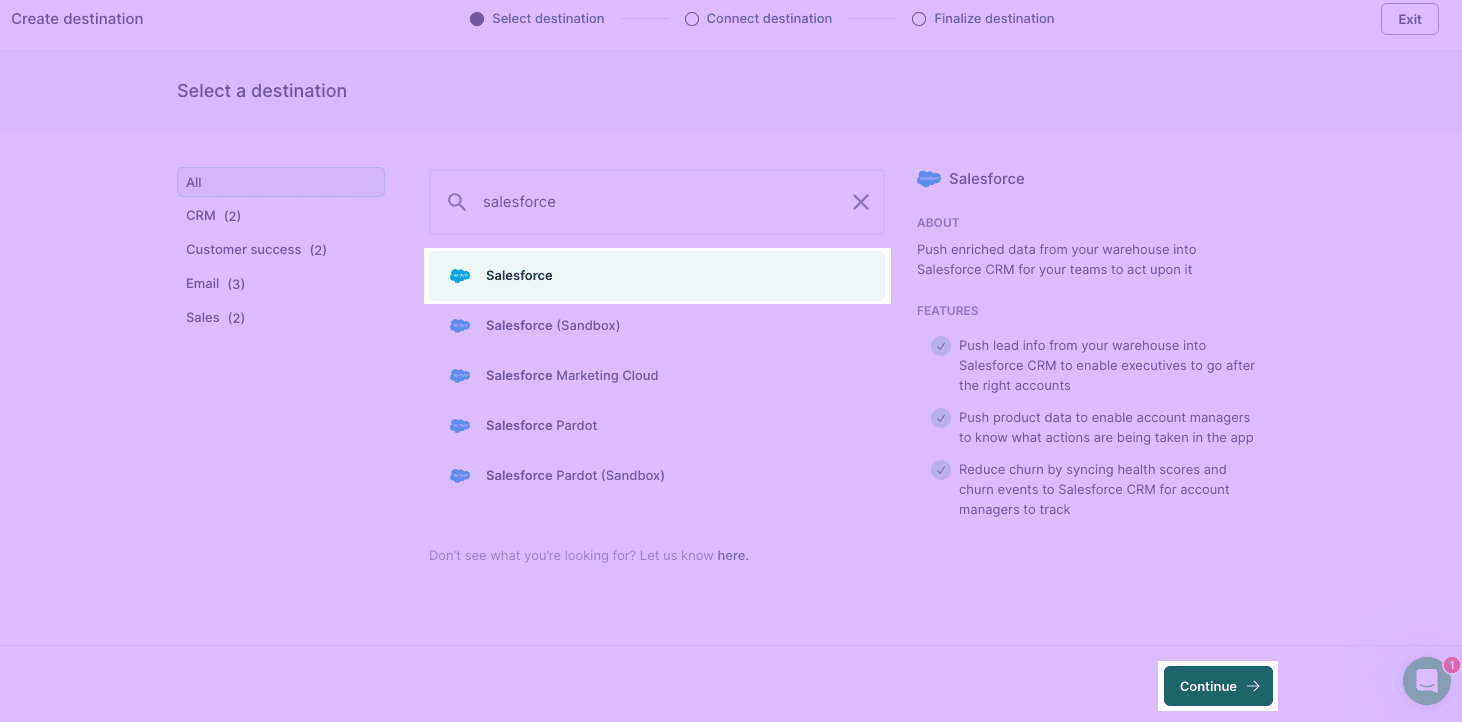 Select Salesforce Destination