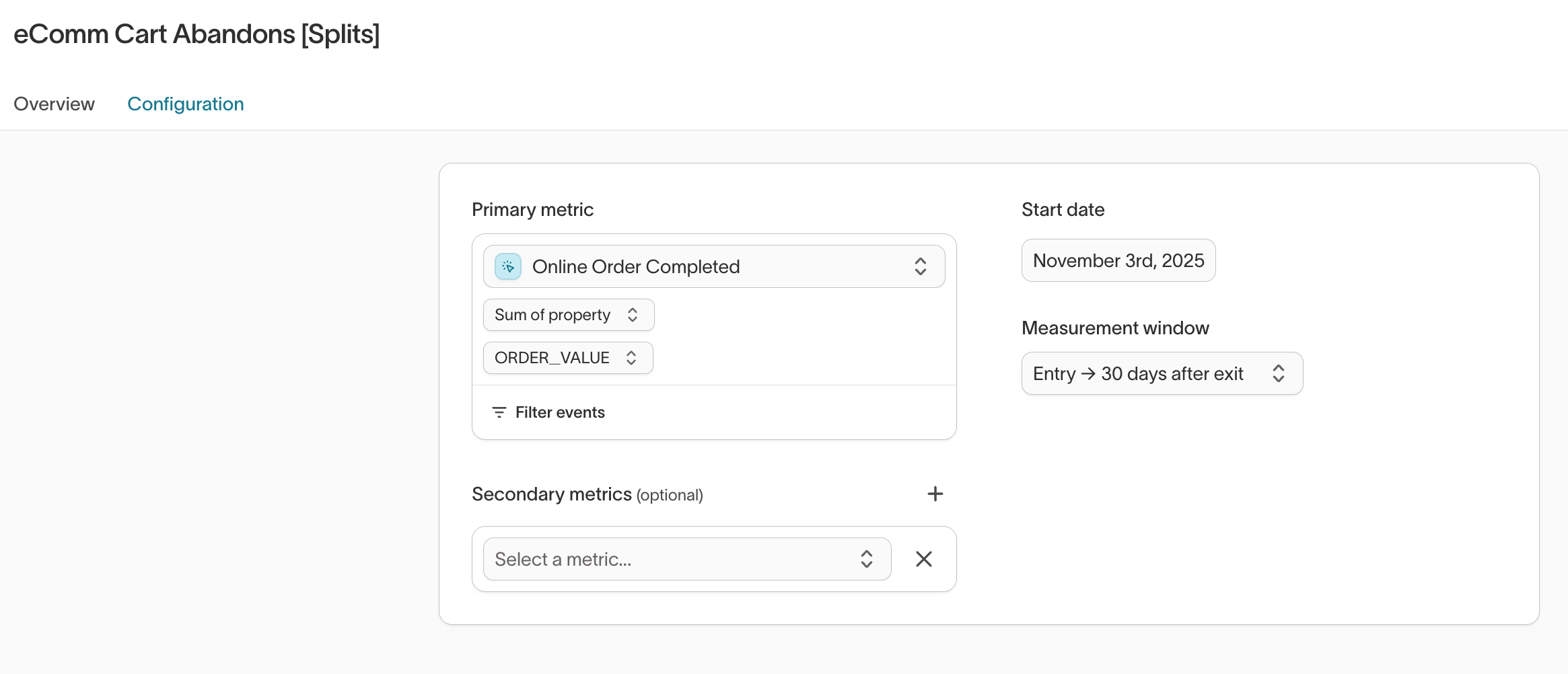 Experiment configuration