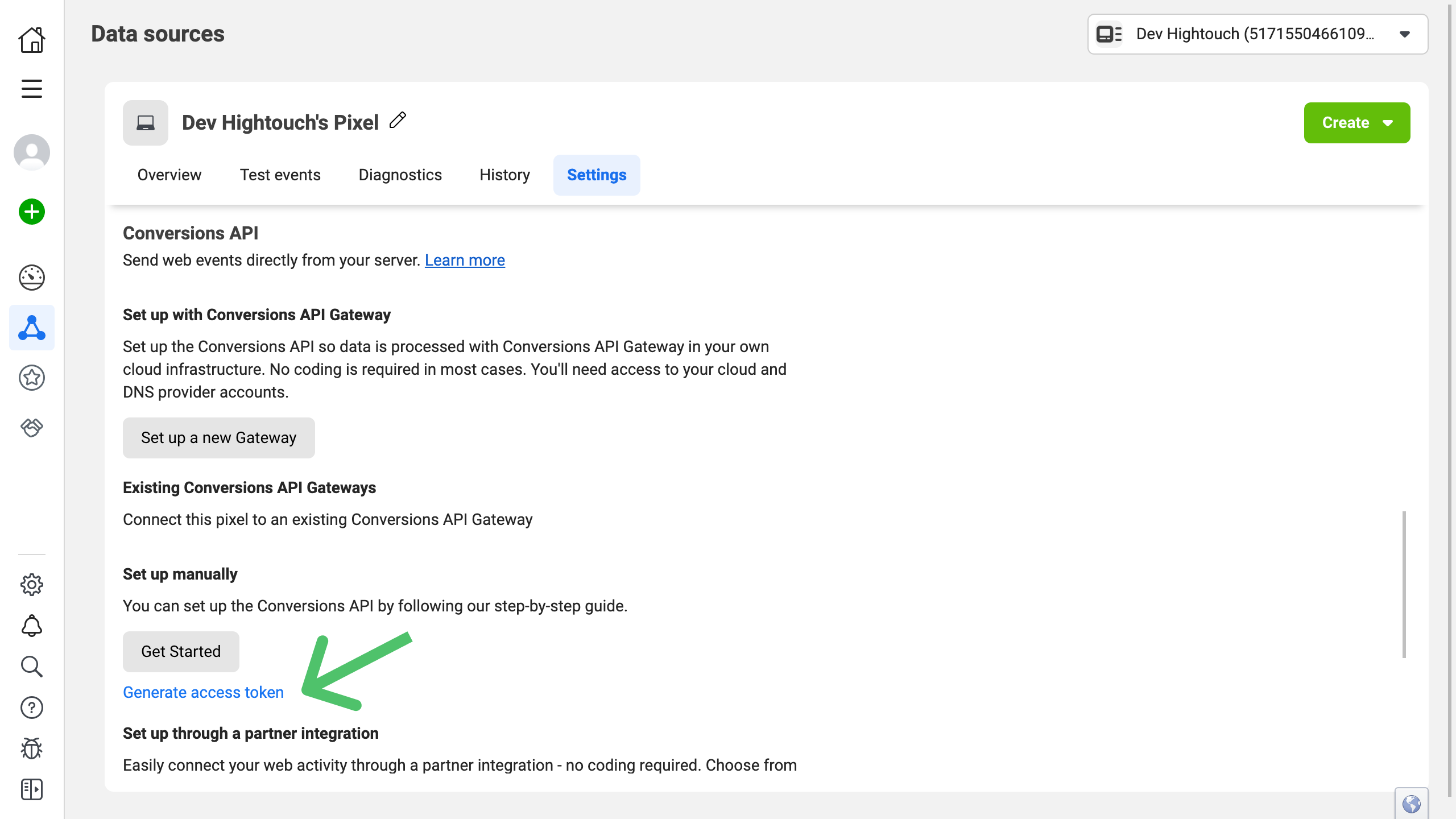 Access token in Meta Events Manager