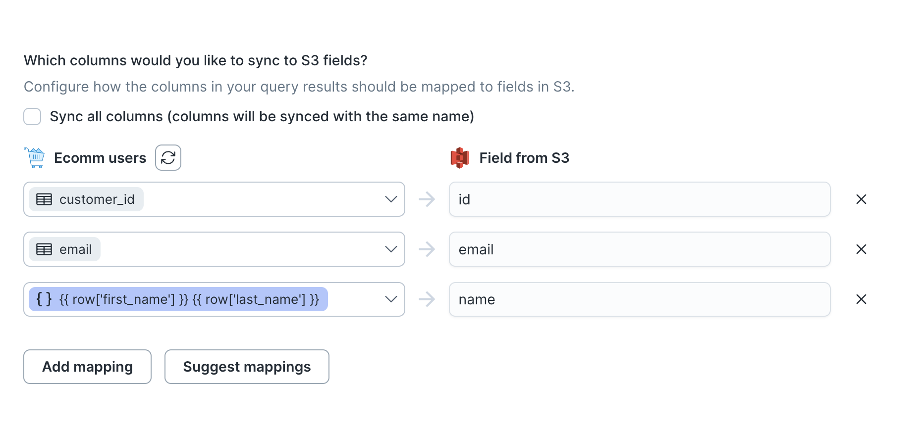 Field mapping in the Hightouch UI