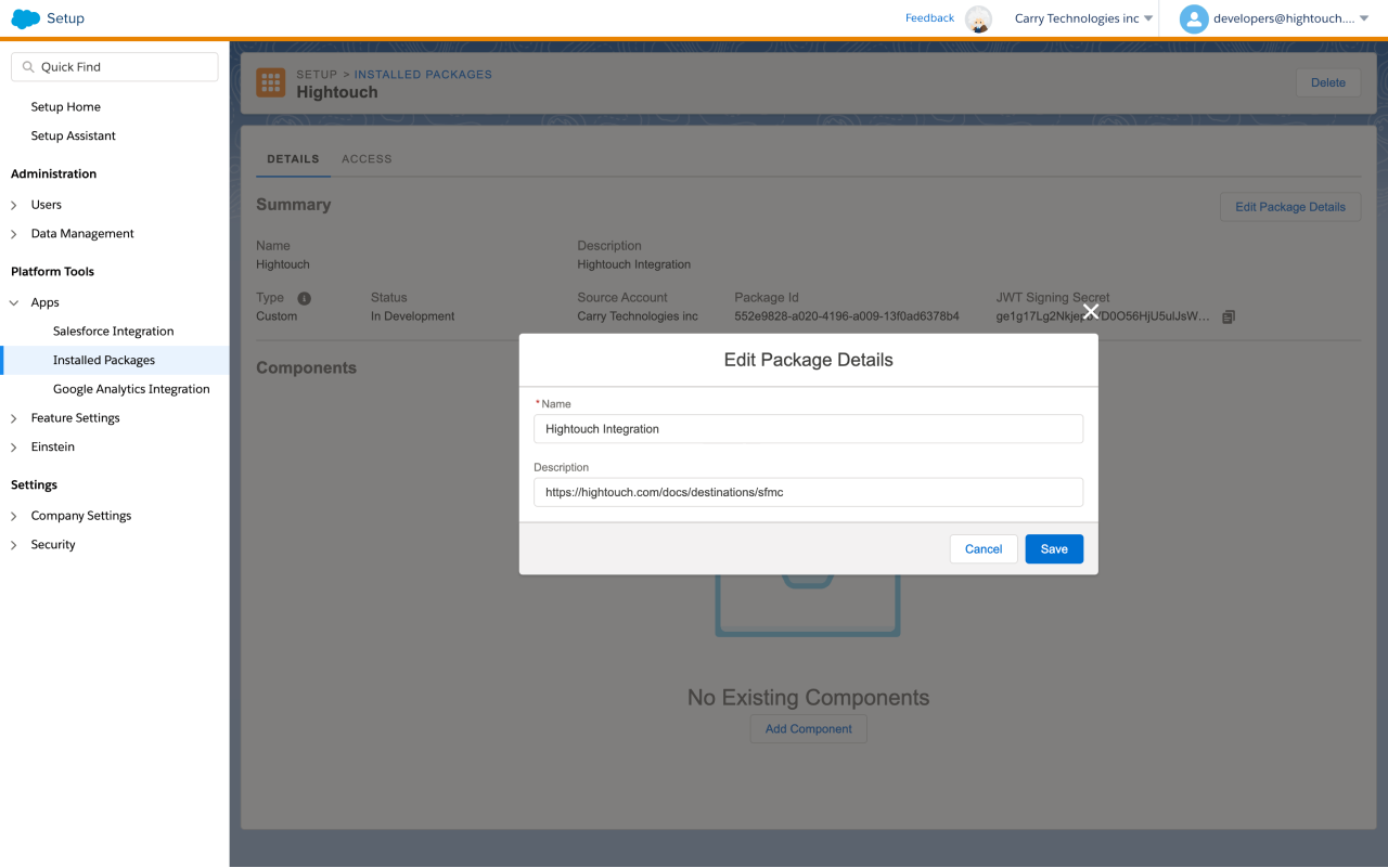 Package creation in SFMC