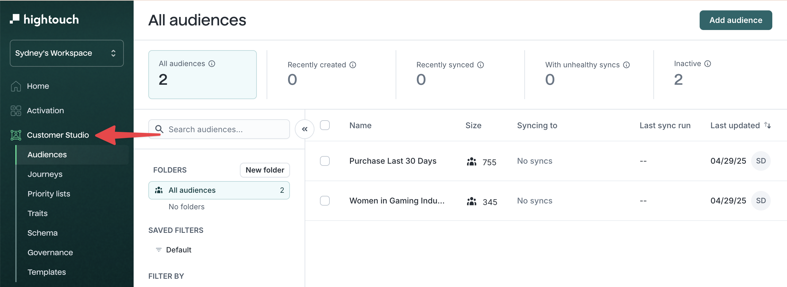 Customer studio sidebar