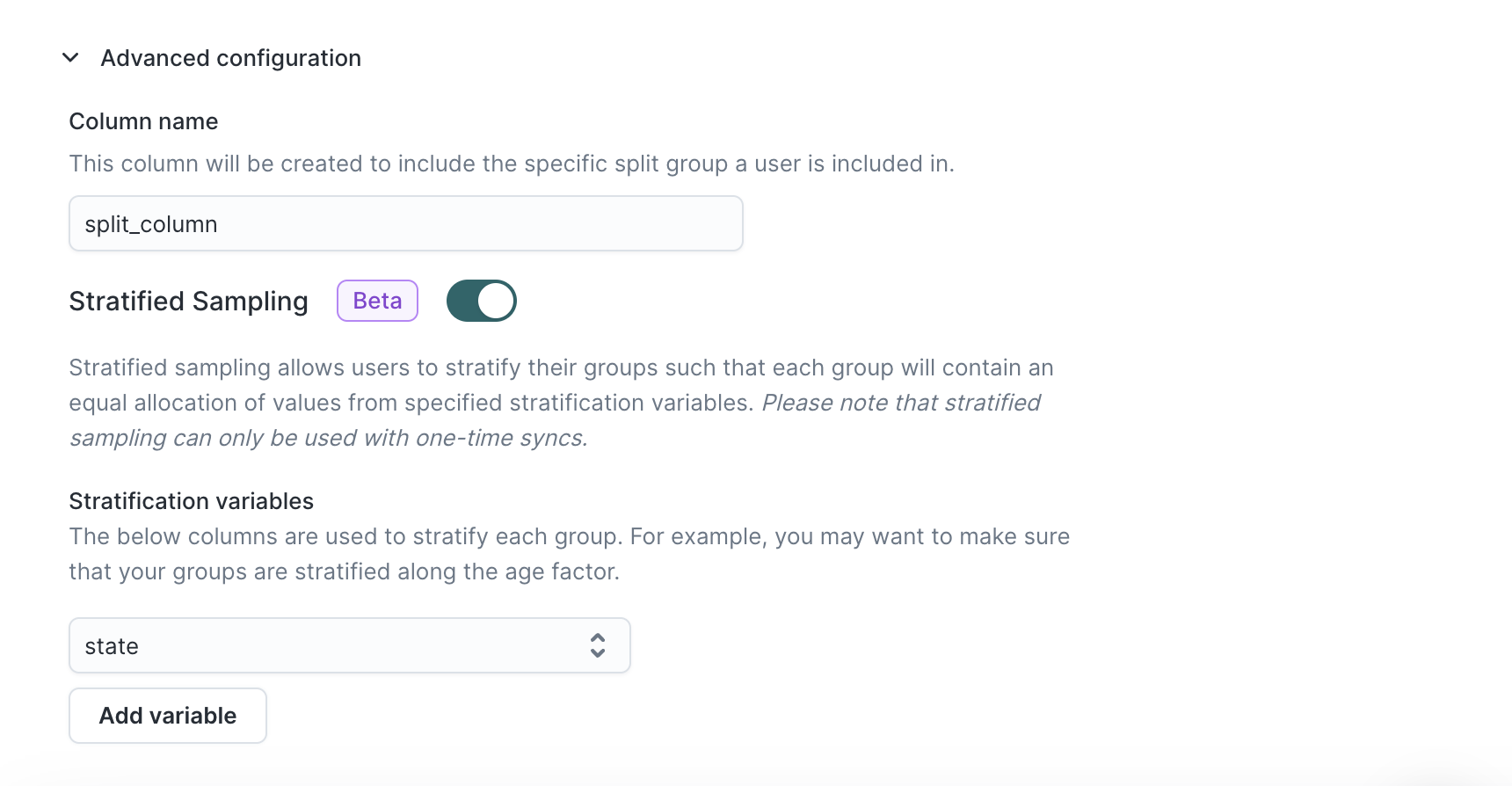 Enabling stratified sampling in the Hightouch UI