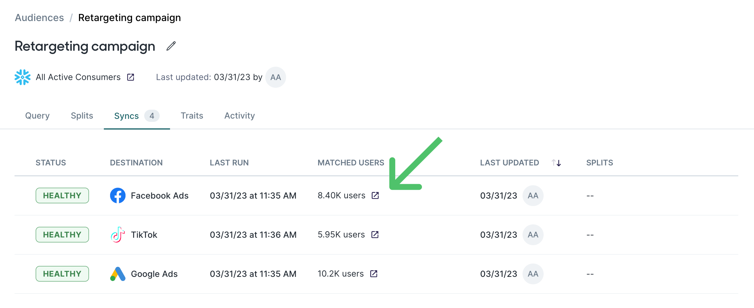 Audience match rates in Hightouch