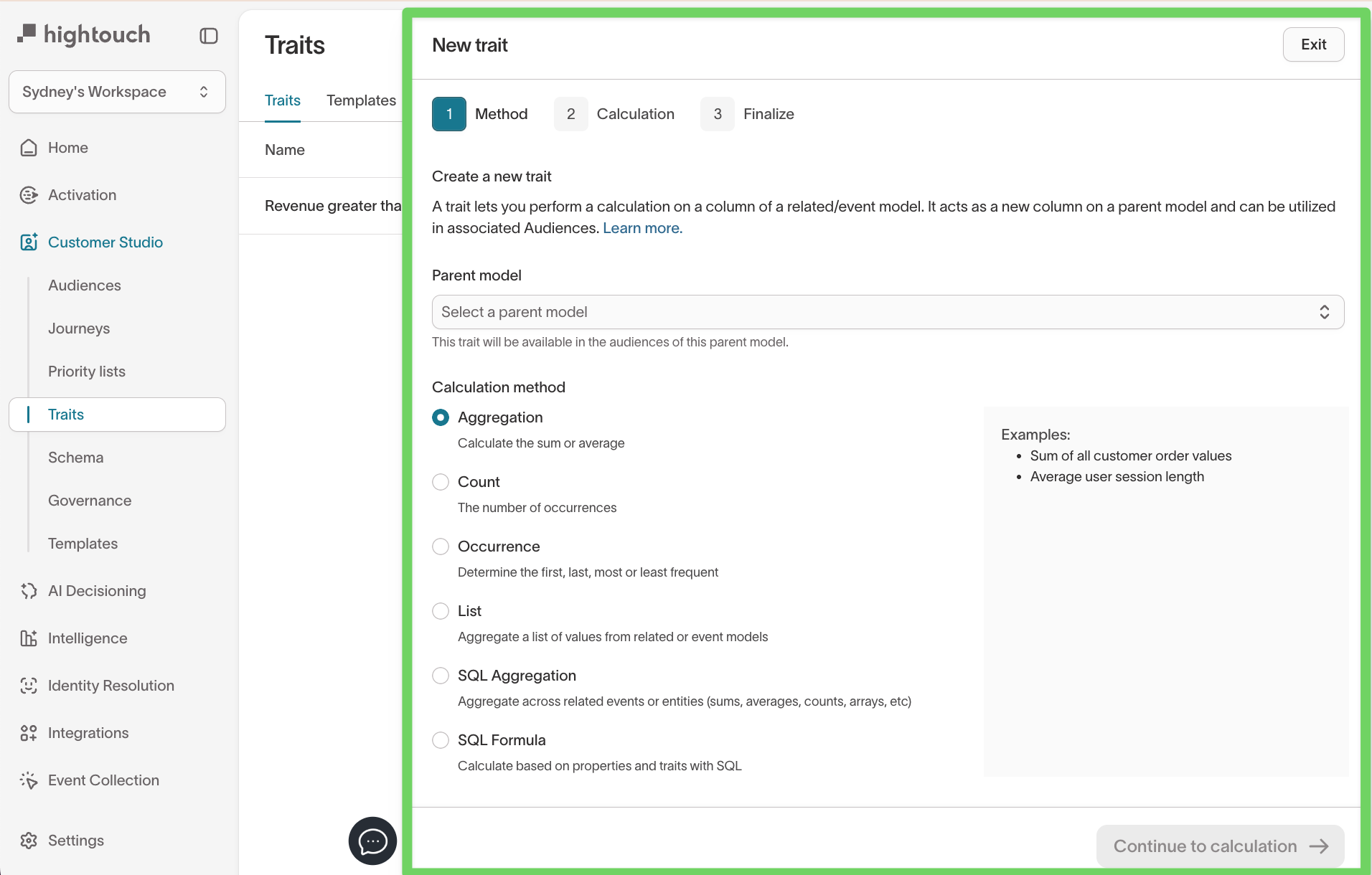 Traits modal