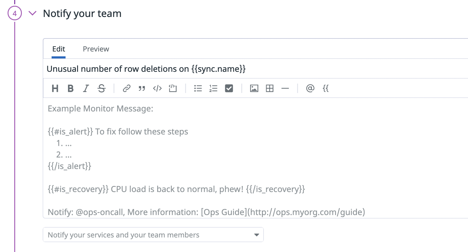 Datadog metric monitor configuration with sum by sync