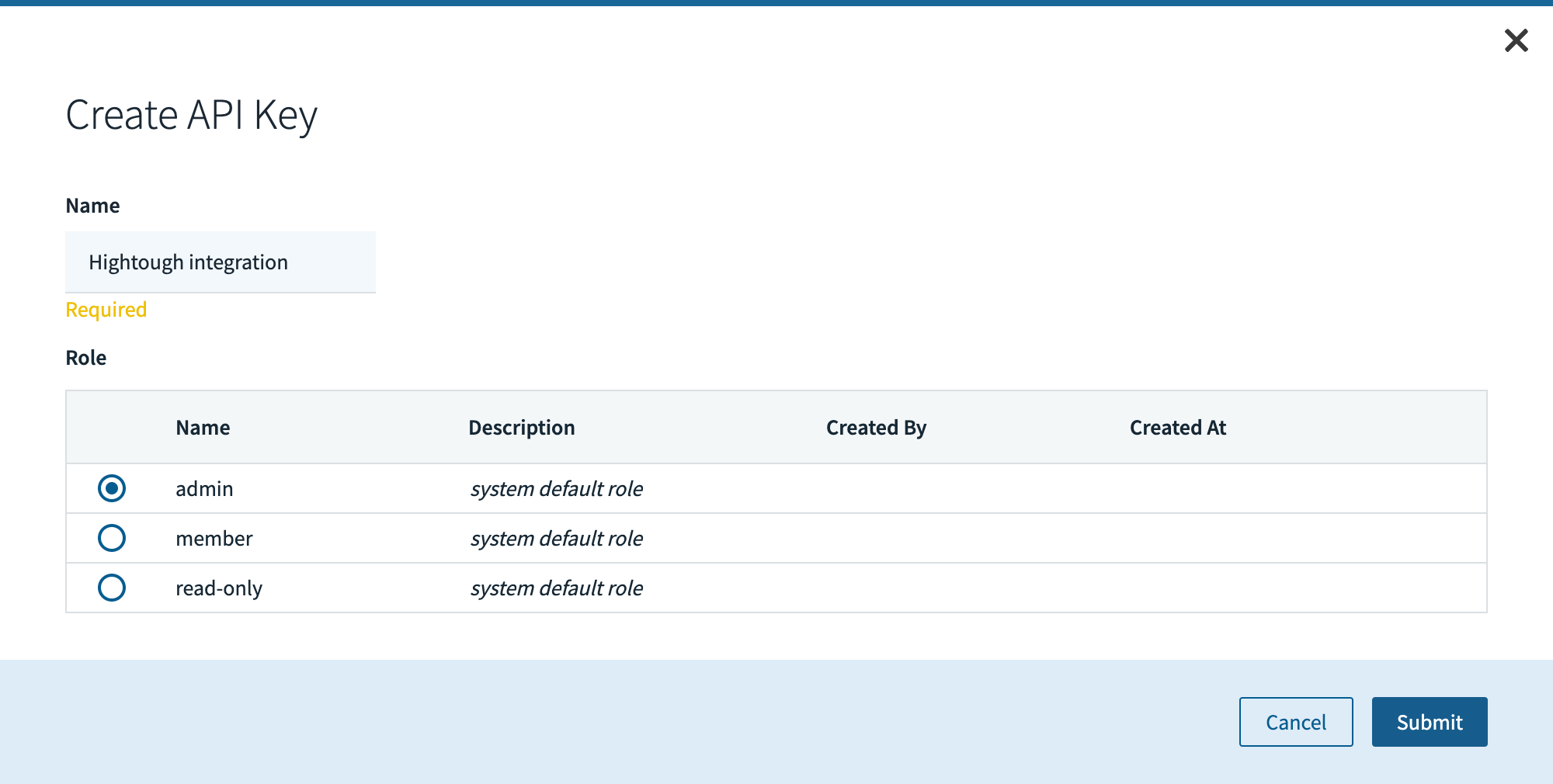 API key creation in the Rockset UI