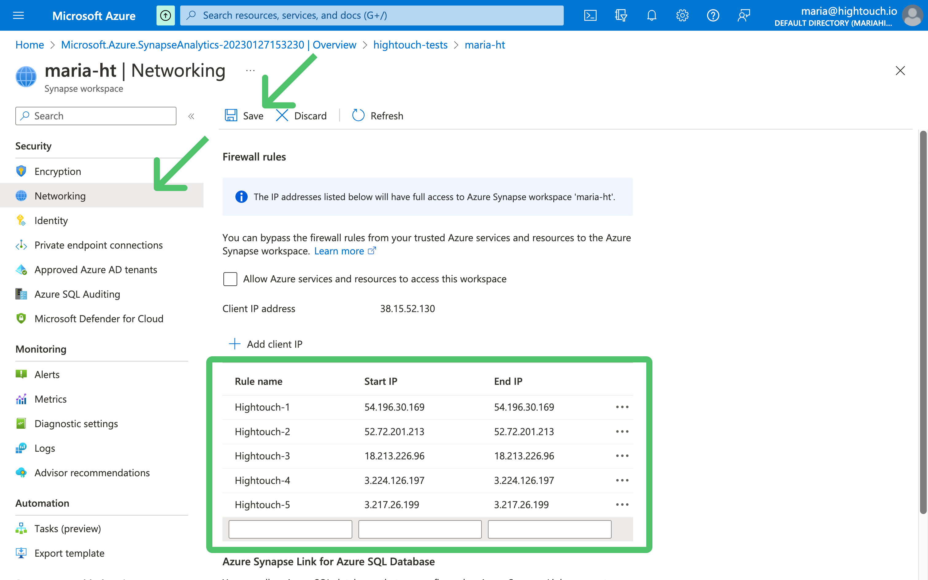 Azure Console Dashboard with settings